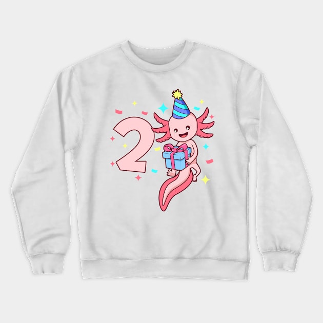 I am 2 with axolotl - girl birthday 2 years old Crewneck Sweatshirt by Modern Medieval Design